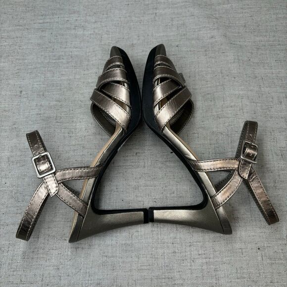 Clarks Collection Adriel Wavy Pewter Silver Leather Heels Sling Back Strappy 7 - Picture 11 of 11